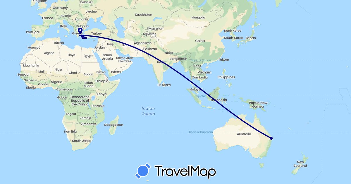 TravelMap itinerary: driving in Australia, Greece (Europe, Oceania)